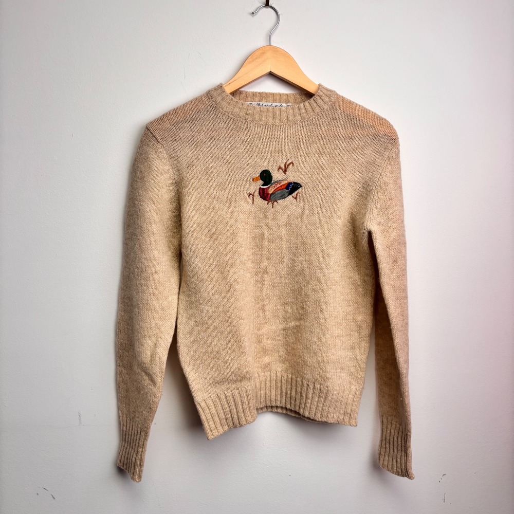Vintage 80s Robert Scott Shetland Wool Mallard Duck Sweater Scotland Size 36